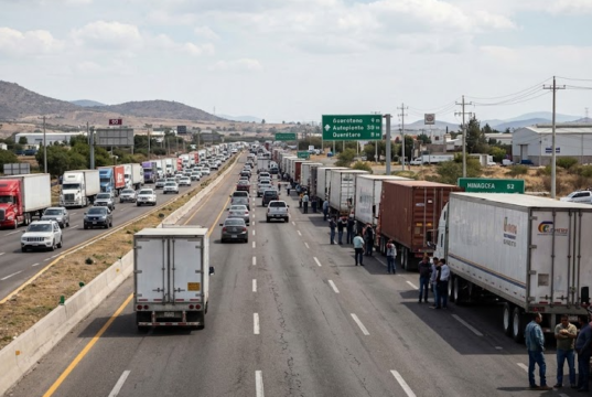 Paro nacional de transportistas impacta accesos a Querétaro con concentraciones en tres tramos federales clave